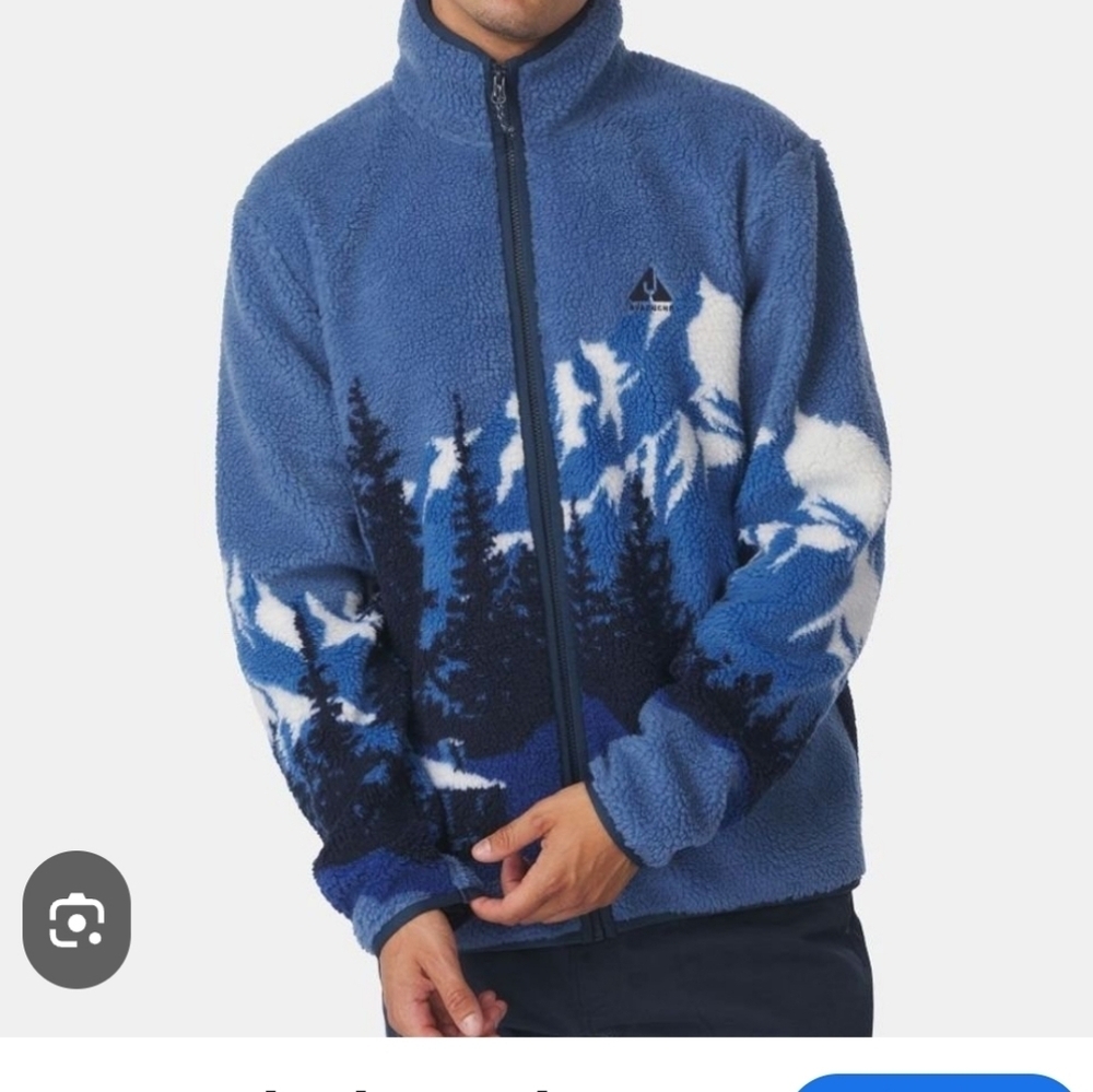 NWOT Ayacucho Blue Fleece/Sherpa Full Zip Jacket with Mountain Design sz M